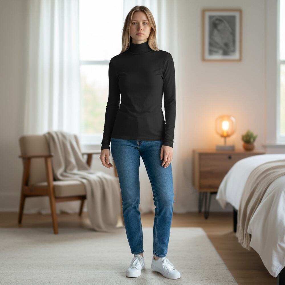 Vineyard Vines Turtleneck Black Top Womens Medium Cotton Modal Baselayer Capsule